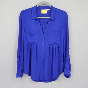 Maeve Islet Button Down Top Womens S Royal Blue Career Boho Flowy Bohemian